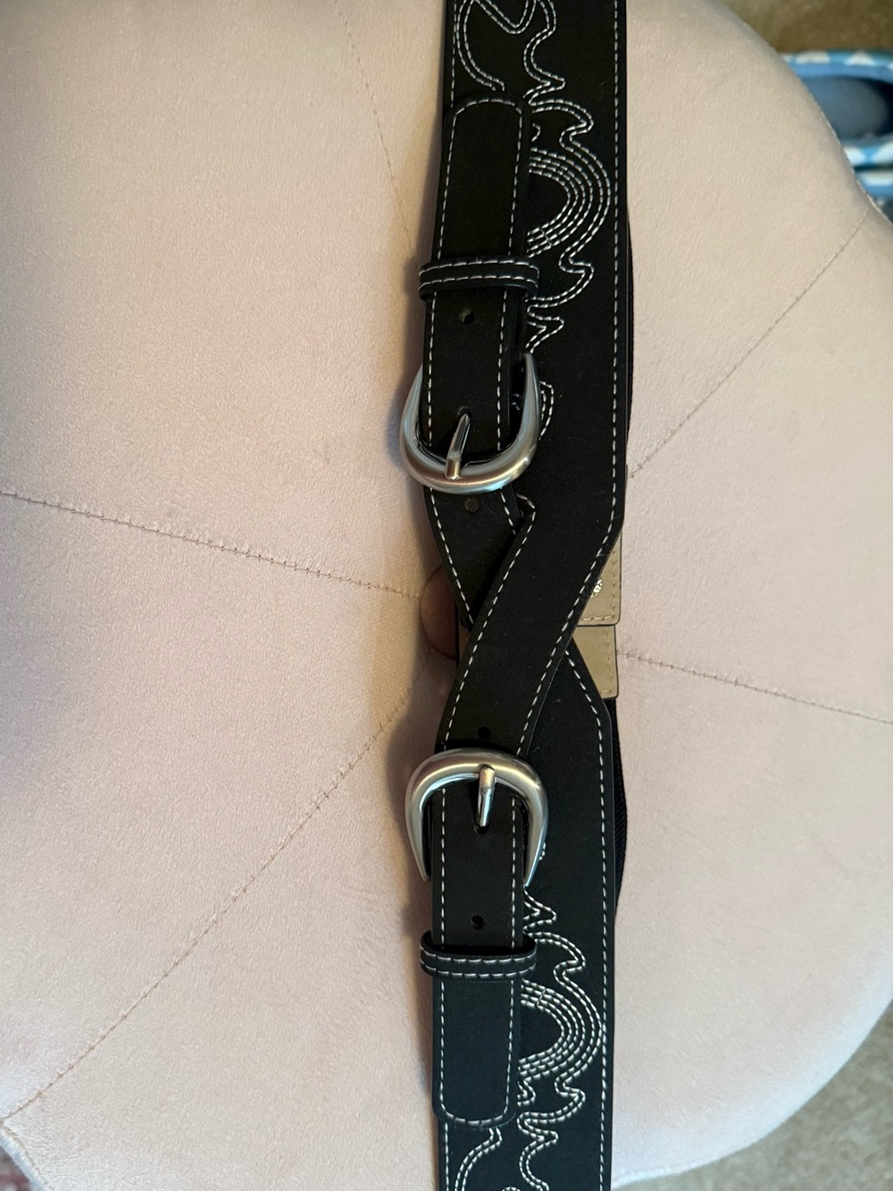 Haute Hippie Black Double-Buckle Stretch Belt